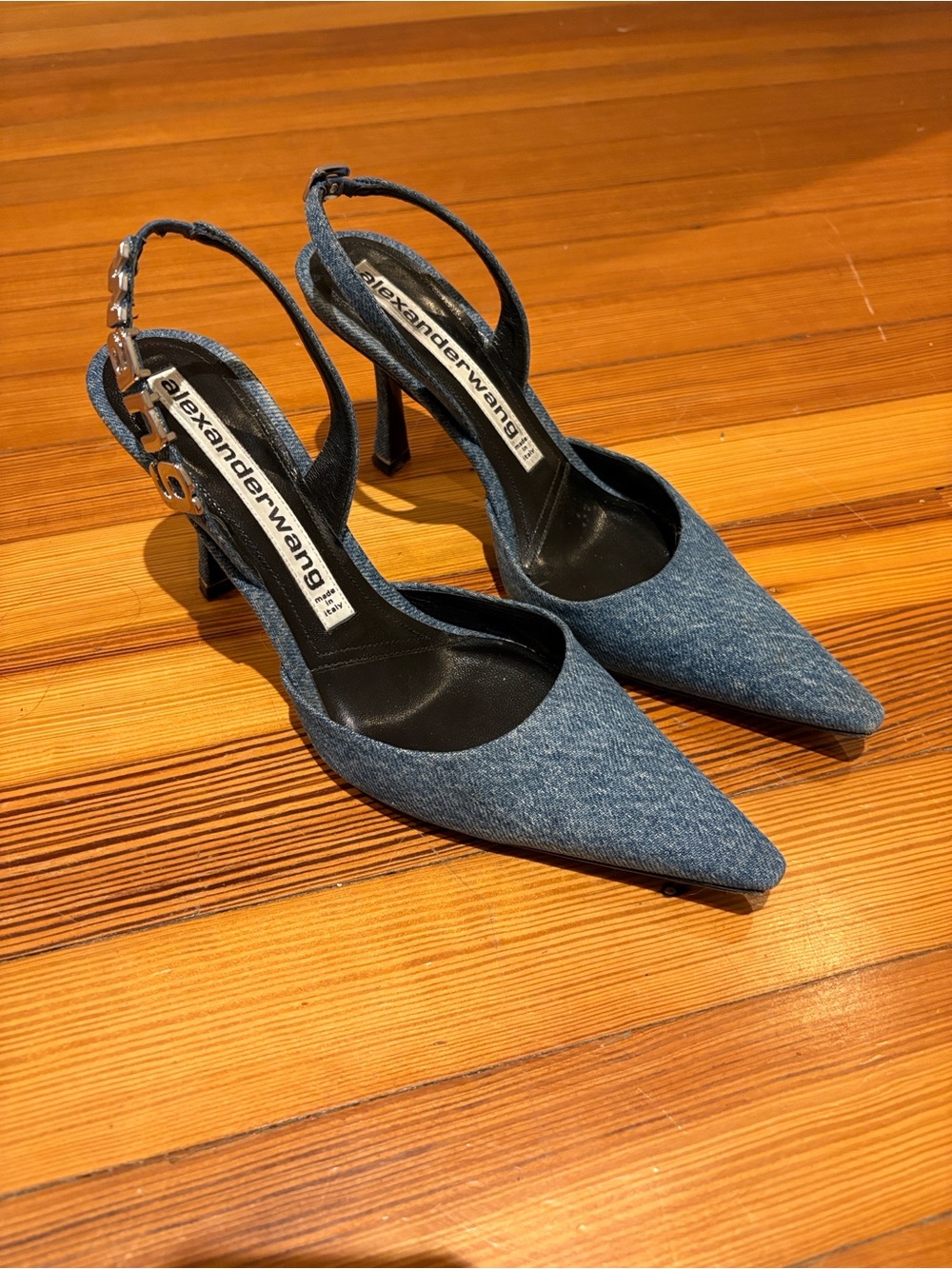 Alexander Wang Denim Pointed Toe Slingback Pumps in Blue
